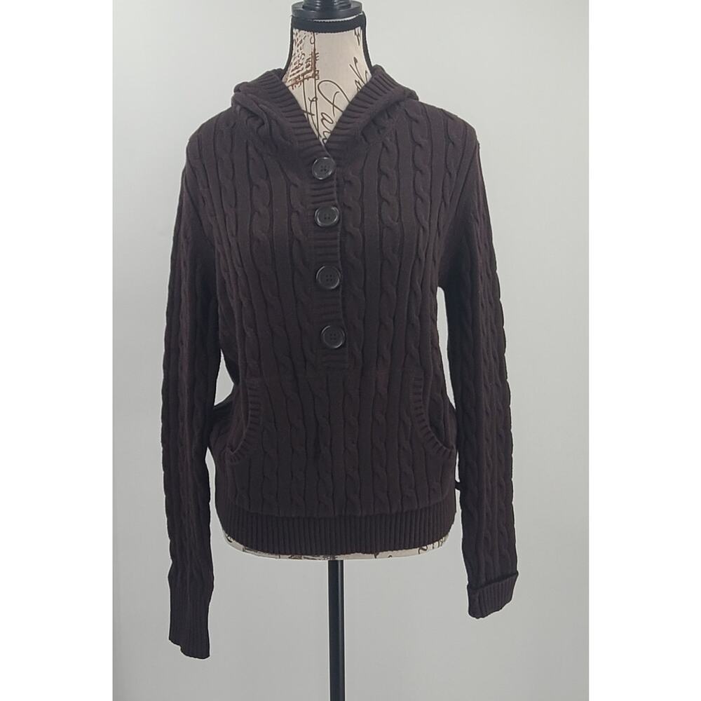Vintage Polo Jeans Chocolate Brown Ralph Lauren Fisherman Cable knit sweater XL